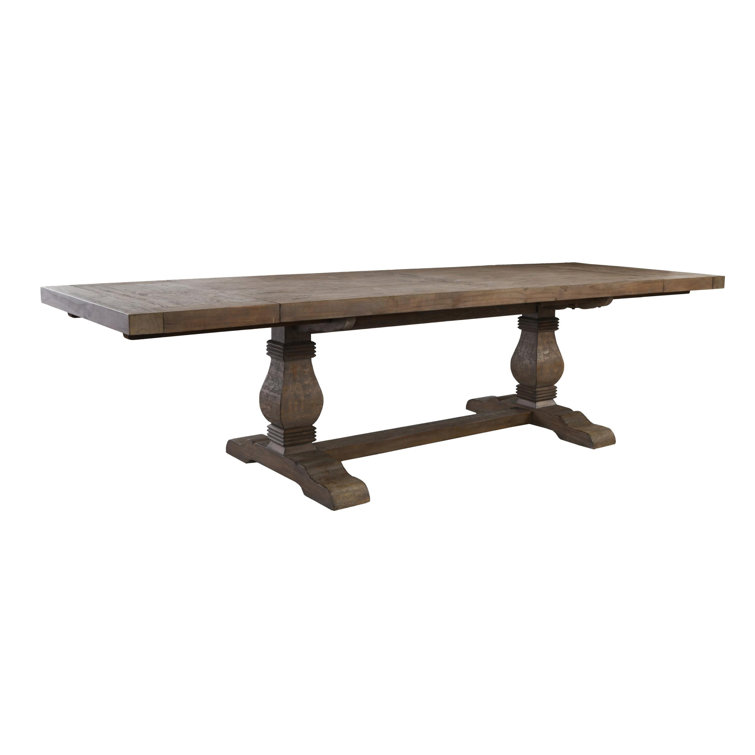 One Allium Way® Goodell Extendable Pine Solid Wood Trestle Dining Table